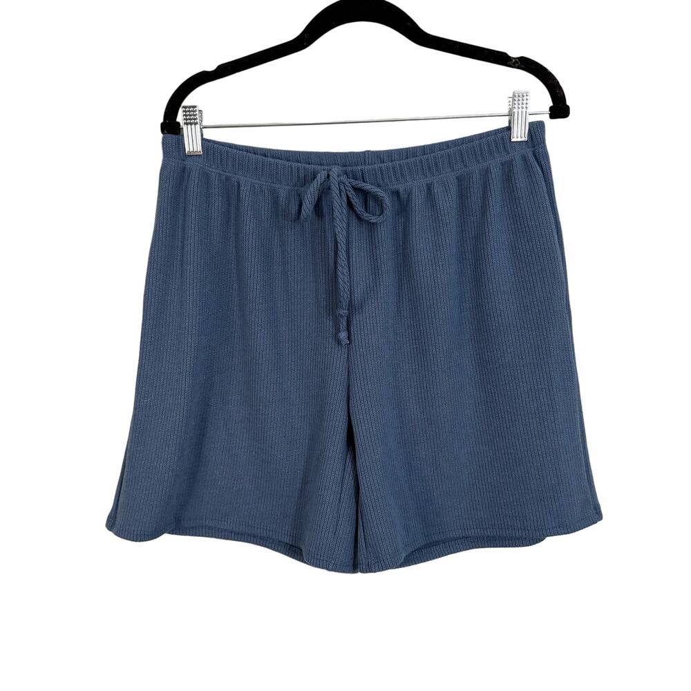 BLUMIN Lounge Shorts Womens Size 1XL Blue Ribbed Knit Loungewear Casual Comfort